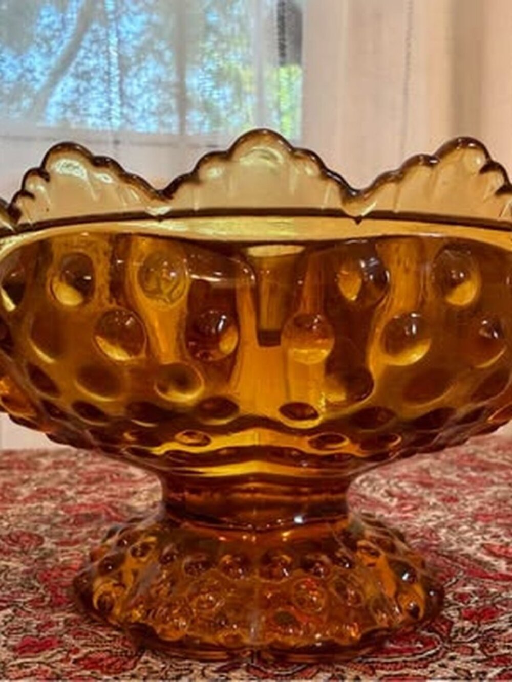 Fenton Amber Hobnail Footed Bowl Compote
